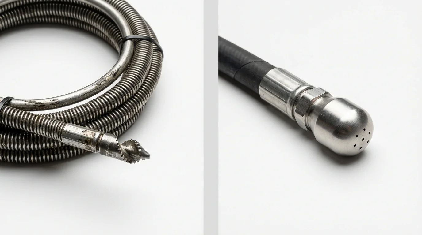Drain snake cable and hydro jetting nozzle used for drain cleaning in Ocean Park, WA