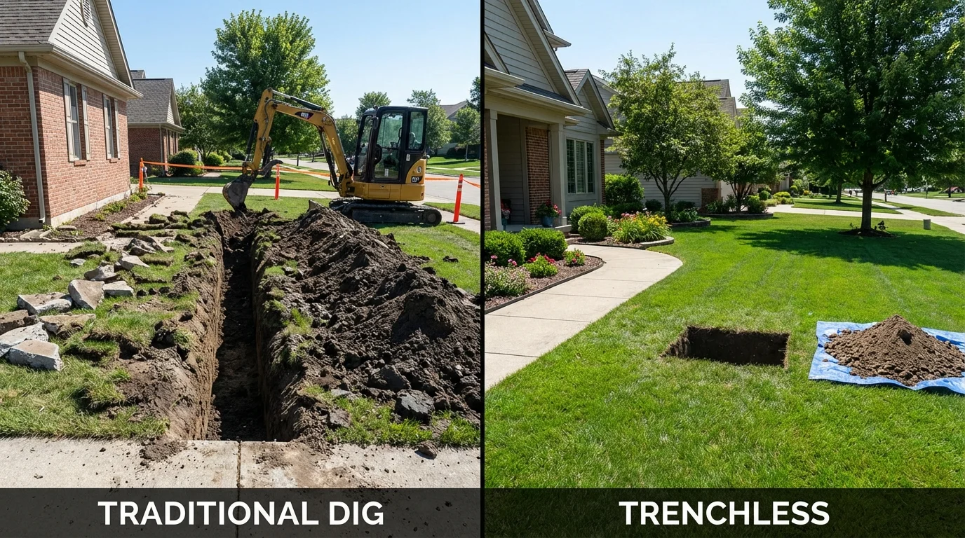 Trenchless sewer repair with minimal yard damage versus traditional excavation in Ocean Park, WA